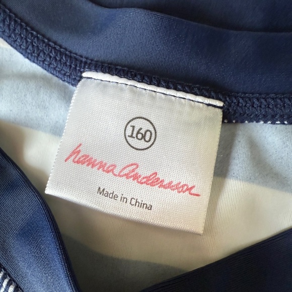 Hanna Andersson Navy & White Long Sleeve Striped Rash Guard Swim Top {12/14} - Picture 3 of 5